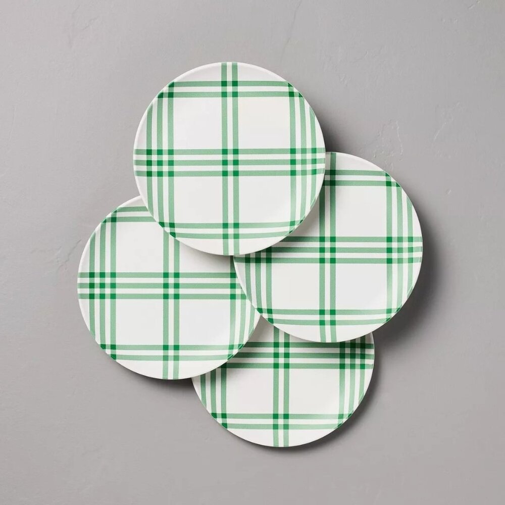 4pk Stripe Plaid Melamine Salad Plates Green - Hearth & Hand Magnolia, Target